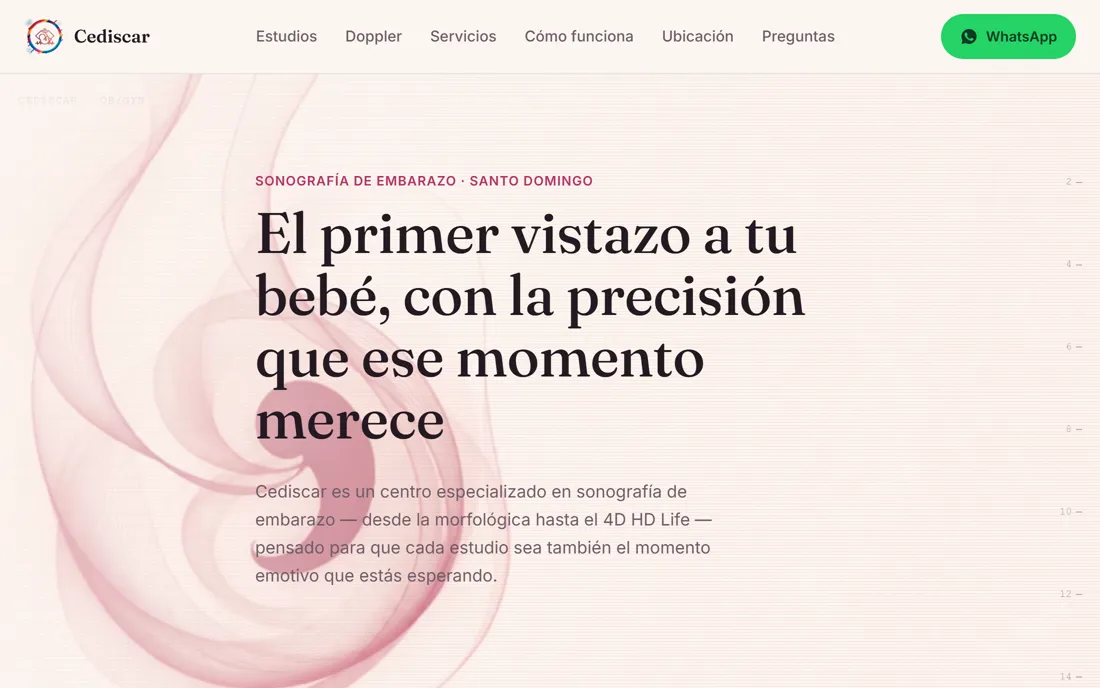 Página de inicio de Cediscar, centro de sonografía de embarazo en Santo Domingo.